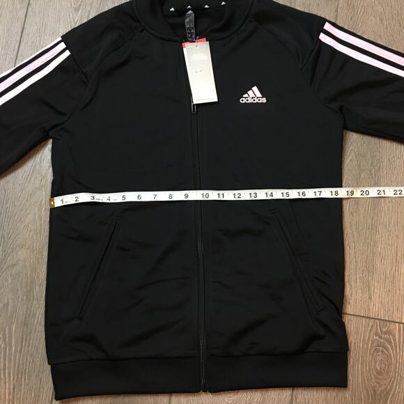 NWT Adidas Women's Track Jacket M Black Pink 3-Stripes Full Zip Logo Primegreen - Picture 4 of 8